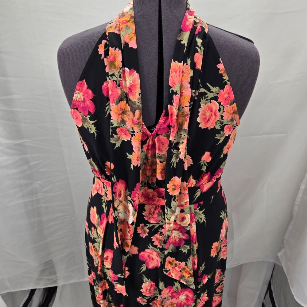630-27 Torrid Black Floral High Neck Sleeveless Halter Midi Dress Size 14/16P - Picture 7 of 12
